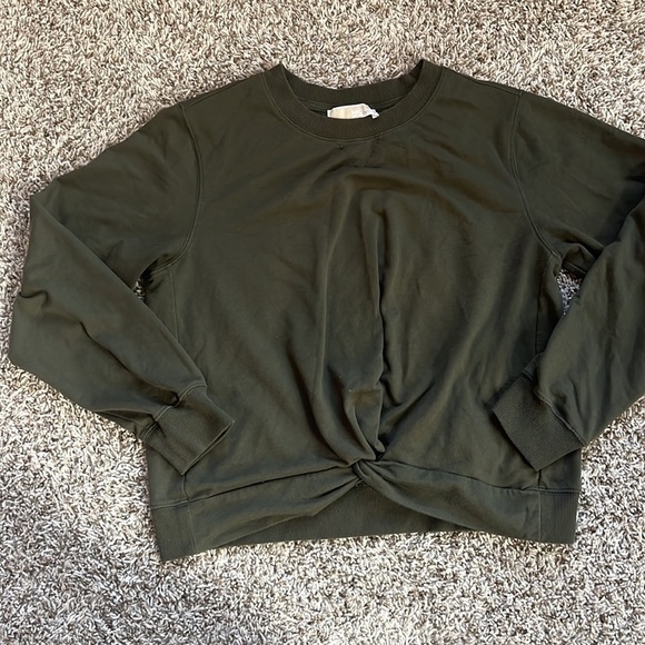 Micheal Kors Olive Green Front Knot Crew Neck Sweater size medium - Picture 2 of 8